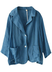 Vintage Blue Pockets Patchwork Coats Long Sleeve - SooLinen