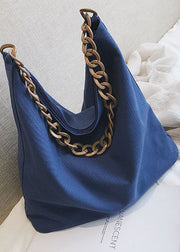 Vintage Blue Solid Canvas Tote Handbag