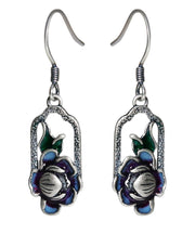 Vintage Blue Sterling Silver Floral Drop Earrings