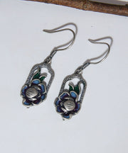 Vintage Blue Sterling Silver Lotus Drop Earrings