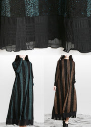 Vintage Blue Striped PatchworkChiffon Fall Long Dresses - SooLinen