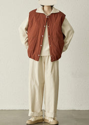 Vintage Brick Red Oversized Pockets Fine Cotton Filled Puffers Vests Winter