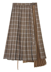 Vintage Brown asymmetrische Patchwork Krawatte Taille Röcke Frühling