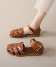 Vintage Brown Braid Sandals Buckle Strap Sandals