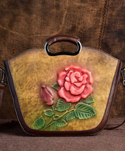 Vintage braun Blume Jacquard Kalbsleder Tote Handtasche