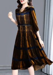 Vintage Brown Hooded Ruffled Wrinkled Silk Velour Maxi Dresses Spring