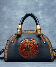 Vintage Brown Jacquard Calf Leather Tote Handbag