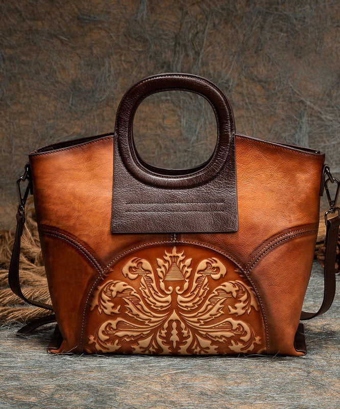 Vintage braun Jacquard Patchwork Kalbsleder Tote Handtasche