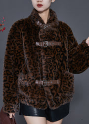 Vintage Brown Oversized Leopard Print Mink Velvet Jackets Spring