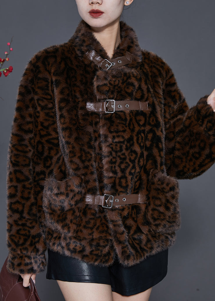 Vintage Brown Oversized Leopard Print Mink Velvet Jackets Spring