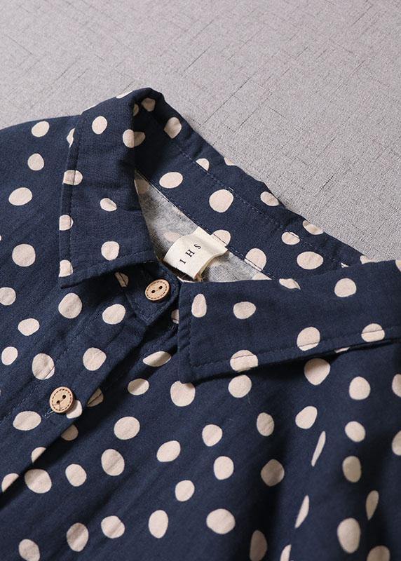 Vintage Brown Patchwork Pockets Button Fall Print Dress Long sleeve - SooLinen