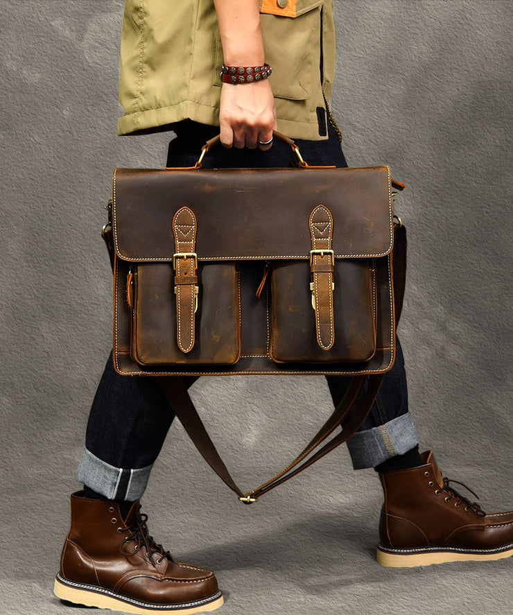 Vintage Brown Postman Pockets Fine Calf Leather Man&