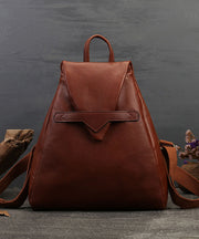 Vintage Brown Solid Color Calf Leather Backpack Bag