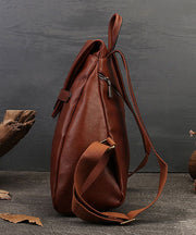 Vintage Brown Solid Color Calf Leather Backpack Bag