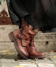 Vintage Brown Splicing Cross Strap Boots