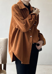 Vintage Caramel Button Solid Corduroy Shirts Long Sleeve