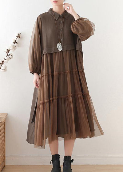 Vintage Chocolate Cotton Patchwork Tulle Summer Holiday Dress - SooLinen