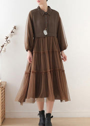 Vintage Chocolate Cotton Patchwork Tulle Summer Holiday Dress - SooLinen