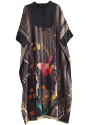 Vintage Chocolate Print Chiffon Patchwork Summer Dress - SooLinen