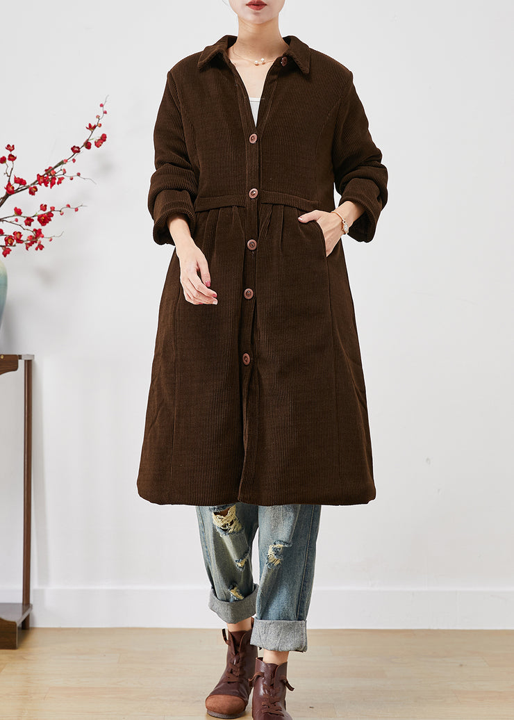 Vintage Chocolate Warm Fine Cotton Filled Corduroy Trench Coats Winter