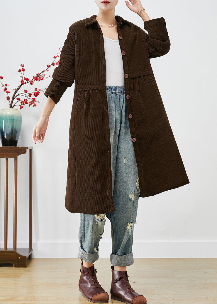 Vintage Chocolate Warm Fine Cotton Filled Corduroy Trench Coats Winter