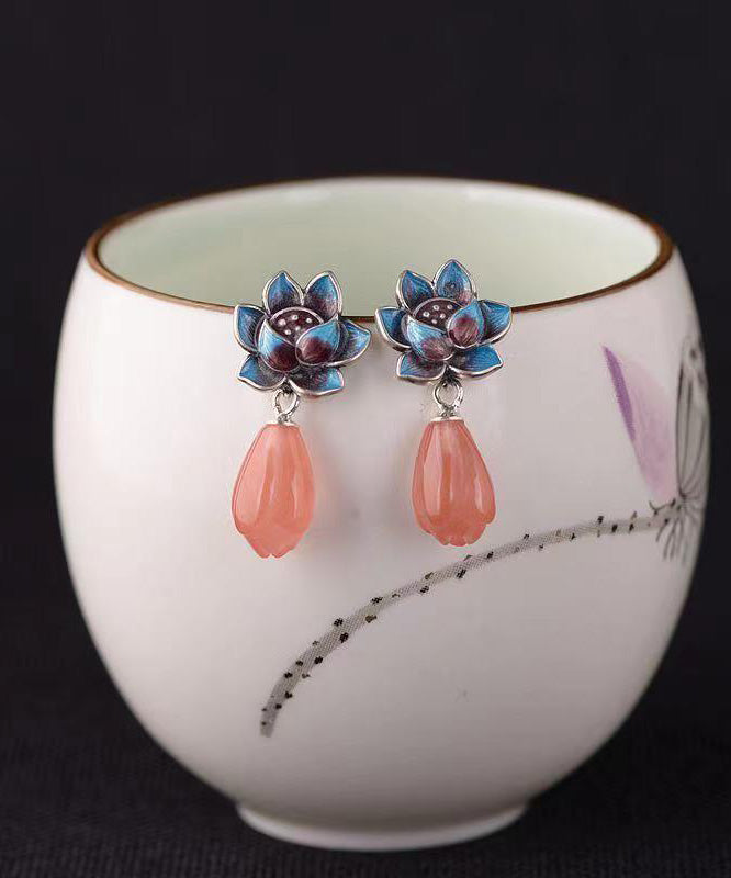 Vintage Cloisonne Floral Pearl Stud Earrings