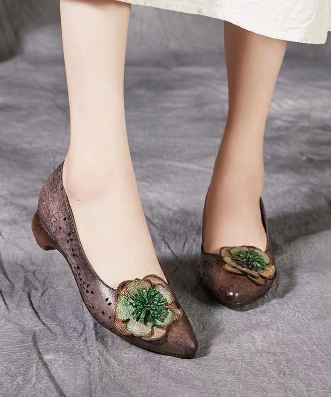 Vintage Coffee Hollow Out Floral Splicing Chunky Sandals