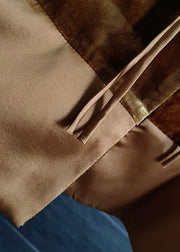 Vintage Chocolate Tasseled Patchwork Chinese Button Silk Velour Vest Sleeveless