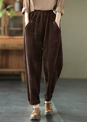 Vintage Chocolate Thick Button Pockets Straight Casual Fall Pants