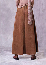 Vintage Coffee Wrinkled Pockets Corduroy Maxi Skirt Spring