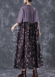 Vintage Colorblock Embroidered Patchwork Cotton Long Dress Summer
