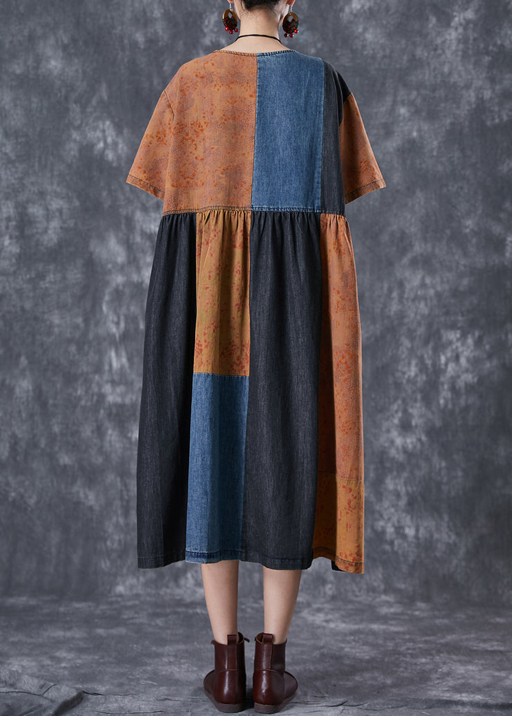 Vintage Colorblock Oversized Denim Patchwork Cotton Dress Summer