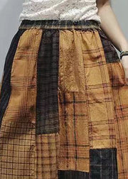 Vintage Colorblock Oversized Patchwork Plaid Linen A Line Skirts Summer