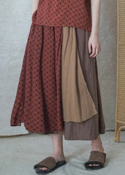 Vintage Colorblock elastische Taille Asymmetrische Patchwork-Baumwollröcke Frühling