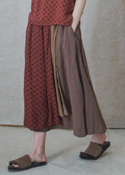 Vintage Colorblock elastic waist Asymmetrical Patchwork Cotton Skirts Spring