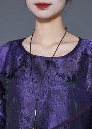 Vintage Dark Purple Embroidered Side Open Silk Shirts Bracelet Sleeve