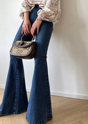 Vintage Denim Blue Zippered High Waist Pockets Flares Pants Fall