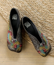 Vintage geprägte flache Schuhe für Frauen Graues Rindsleder