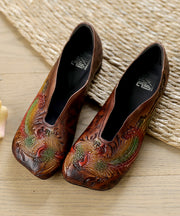 Vintage geprägte flache Schuhe für Frauen Graues Rindsleder