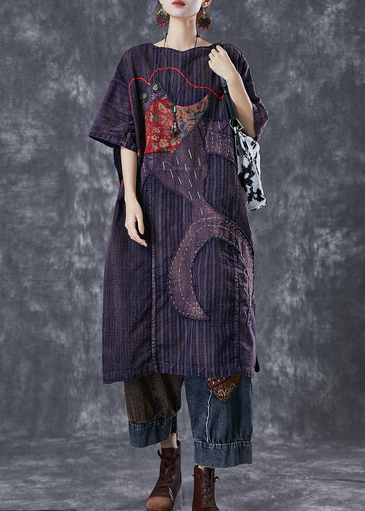 Vintage Embroidered Patchwork Applique Wear On Both Sides Cotton Dress Summer