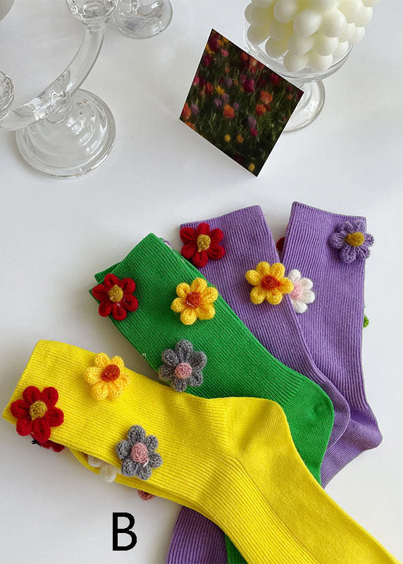 Vintage Floral Jacquard Cotton Crew Socken