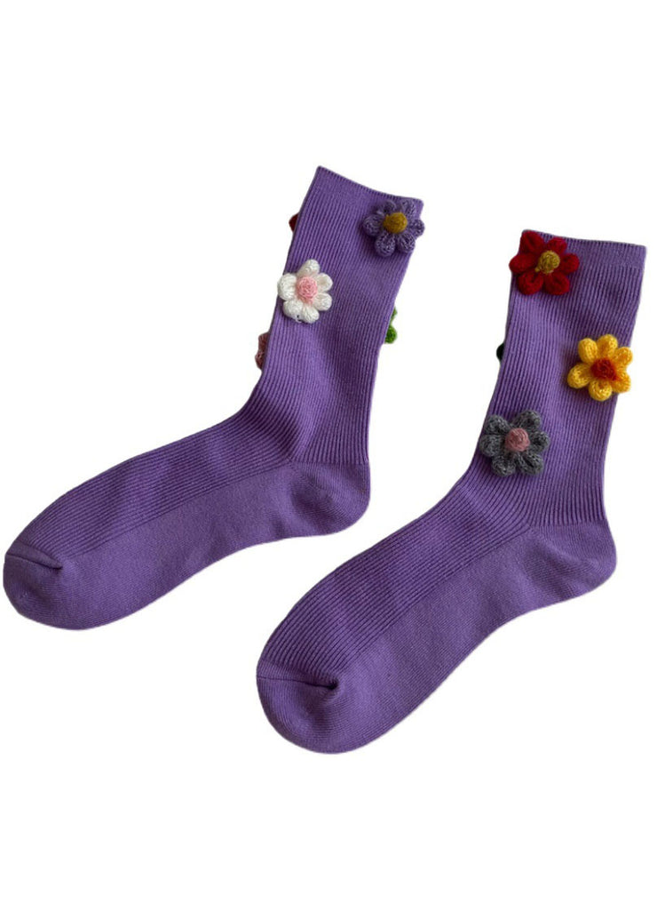 Vintage Floral Jacquard Cotton Crew Socks