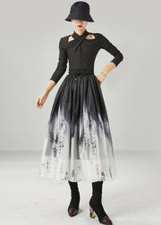 Vintage Gradient Color Elastic Waist Tie Dye Silk Skirts Summer