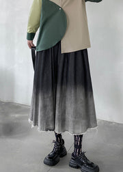 Vintage Gradient Color Wrinkled Elastic Waist Patchwork Denim Skirts Fall