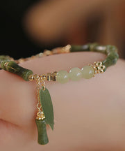 Vintage Green 14K Gold Jade Bamboo Charm Bracelet