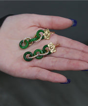 Vintage Green 18K Gold Pearl Patchwork Jadeite Hoop Earrings