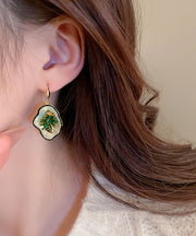 Vintage Green Copper Dropping Glaze Drop Earrings