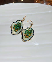 Vintage Green Copper Dropping Glaze Drop Earrings