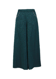 Vintage Green Elastic Waist Pockets Wrinkled Silk Wide Leg Pants Summer