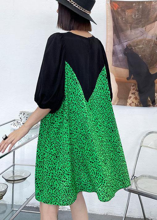 Vintage Green Leopard False Two Pieces Shift Dresses - SooLinen